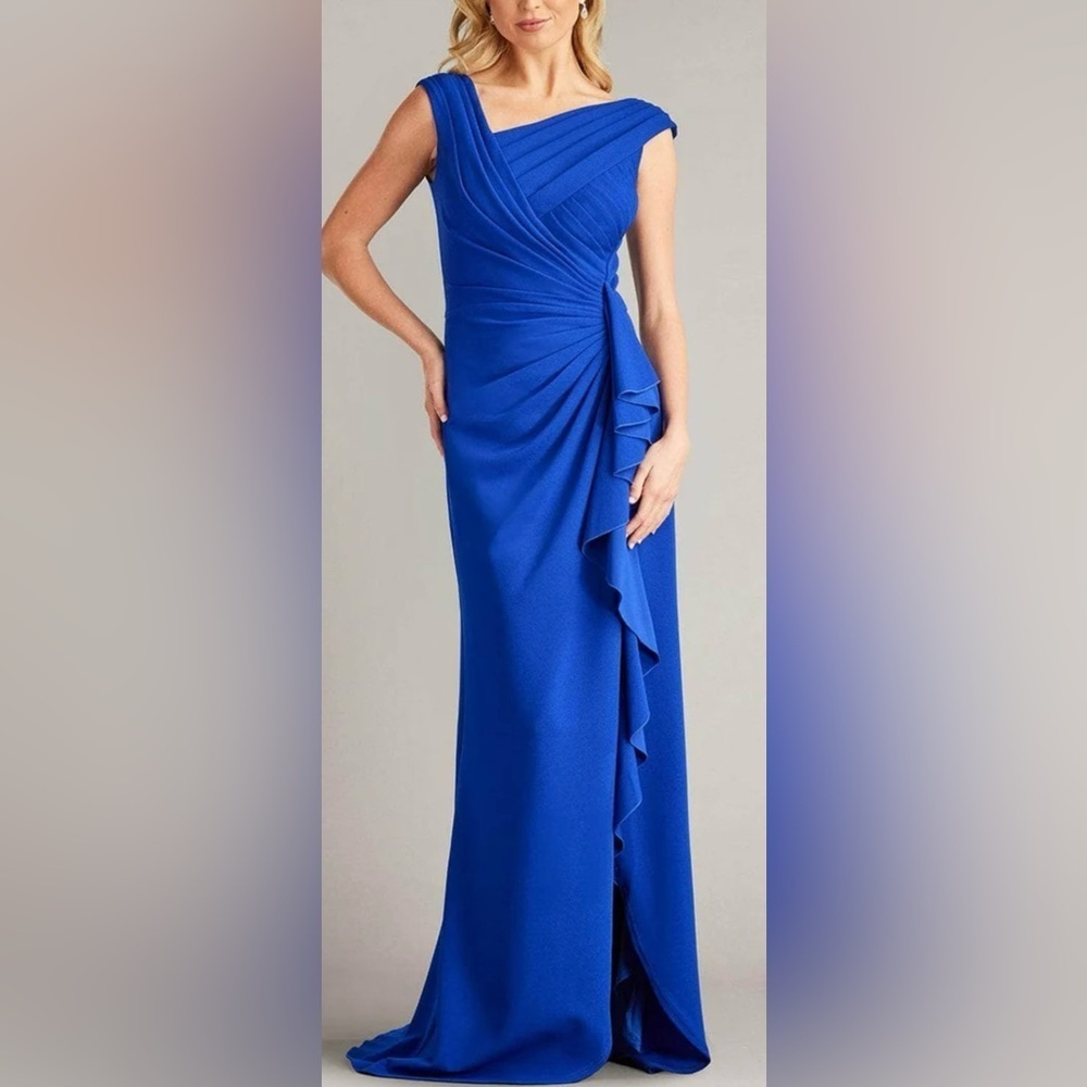 NWOT Tadashi Shoji BOS24245L - Cap Sleeve Ruffle Detail Dress Royal blue sz S